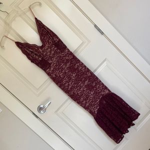 Maroon lace spaghetti strap dress